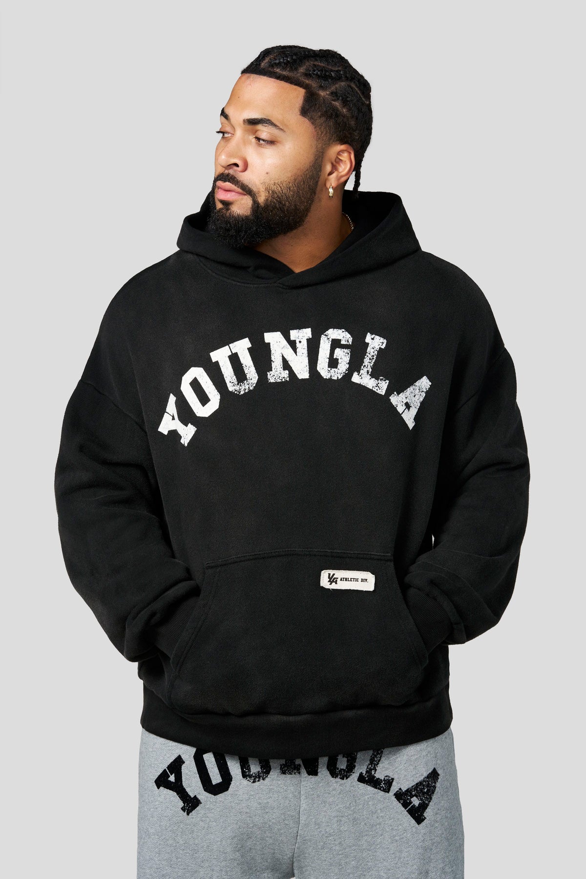 YoungLA 5022 Arc Collection Hoodie – Black Wash front view