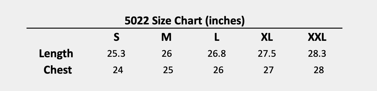 YoungLA 5022 Arc Collection Hoodie size chart