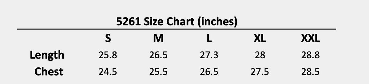 YoungLA 5261 Arc Collection size chart