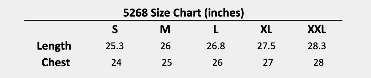 YoungLA 5268 Arc Collection size chart